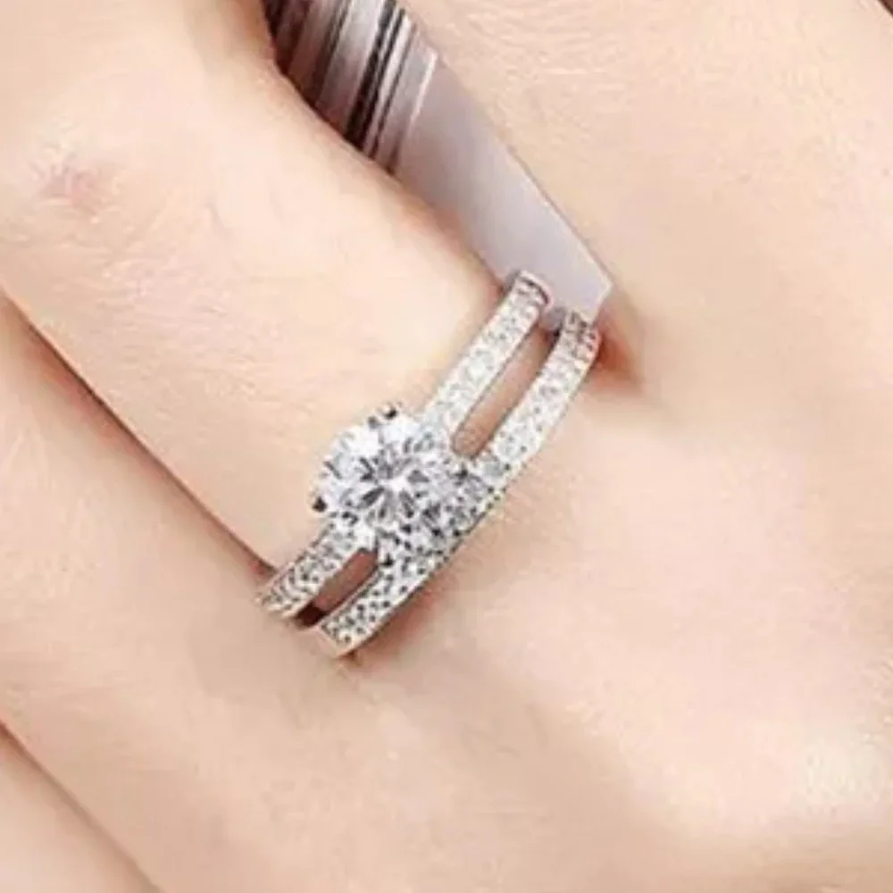 💝925 Silver Plated 2 PCs CZ Lovely Wedding Couple Ring, GPMB1397